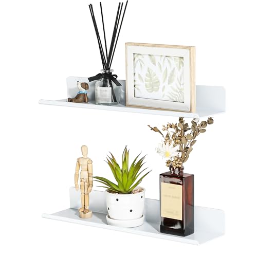 SAYAYO Mensole da Muro Autoadesivo 40 CM Bianco Scaffale Decorativi Mensola Sospesa da Parete Senza Foratura per Cucina Bagno Soggiorno Studio, 2 Pezzi, Rettangolare