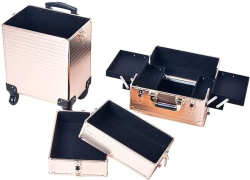 Image of Adson Professional Beauty Makeup Cosmetic Aluminium Vanity Trolley Train case (Glossy Rose Gold)