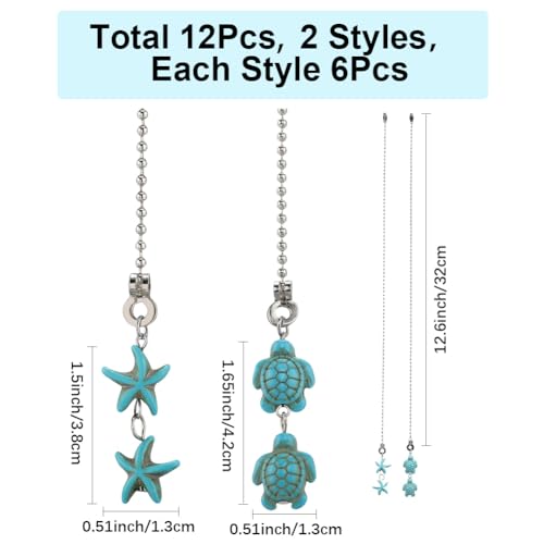 Image of CRASPIRE 12Pcs Starfish Ceiling Fan Pull Chain 2 Styles Synthetic Turquoise 14.57 Inch Summer Ocean Sea Turtle Hanging Pendant Ball Chain Dangler Extender Ornament for Ceiling Fan Light Lamp Decor