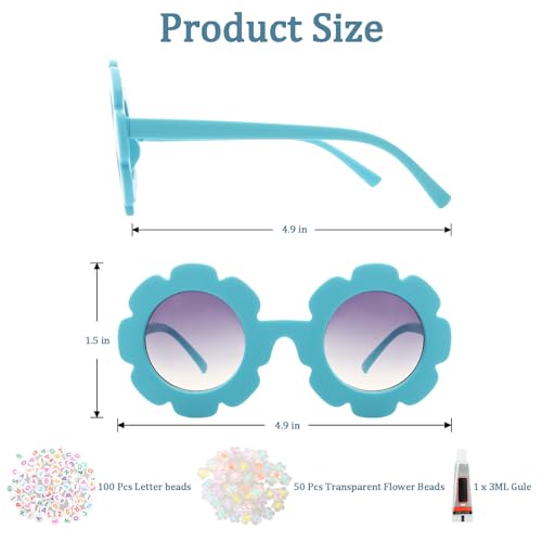 Fumwase Kids Round Flower Sunglasses for Girls Toddler - 12 Pairs, 100 Letter Beads, 50 Flower Beads, 1 Glue2