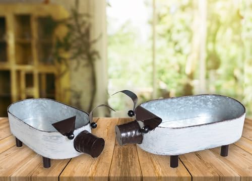 Galvanized-Metal-White-Washed-Farmhouse-Pig-Tray-Distressed-Pig-Tabletop-Centerpiece-Decor-Set-of-2 Galvanized Metal White Washed Farmhouse Pig Tray Distressed Pig Tabletop Centerpiece Decor Set of 2