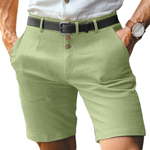 Men's Belt Button Simple Solid Color Apparel Shorts Fashion Summer Casual Leisure Wear with Pockets (Green,X-Large)