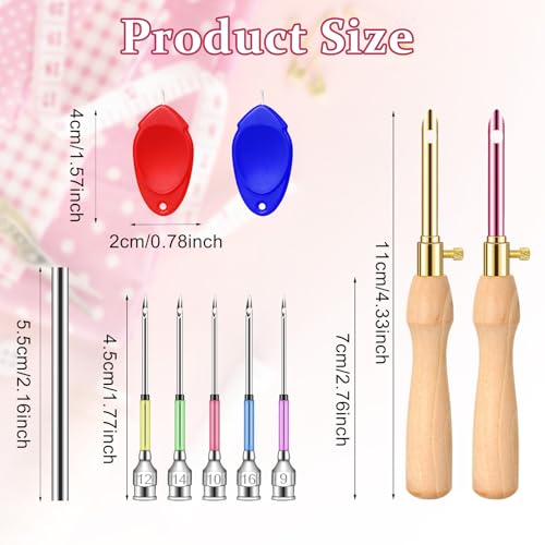 Image of 10 PCS Adjustable Punch Needle Tool, 7 Size Punch Needle Kit with Wooden Handles, Easy Stitch Embroidery Needle Set Kit for Adult Beginners DIY Craft