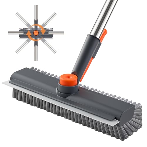 mitclear spazzolone per pavimenti con manico lungo(122cm), spazzola esterni, 3 in 1 spazzole a setole rigide con tergipavimento per la pulizia di piastrelle, cucina, bagno, terrazza, patio, garage