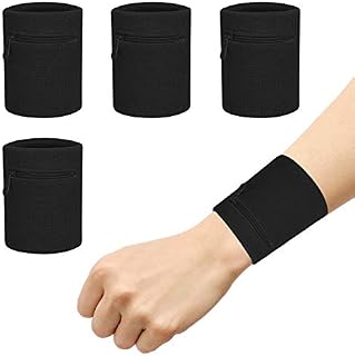 CHALA 4pcs Zipper Sports Wristband,Wrist Wrap Wallet Absorbent Sweatbands Pouch Store Key ID Cards Coins for Men & Women Outdoor Walking Hiking Running Travel