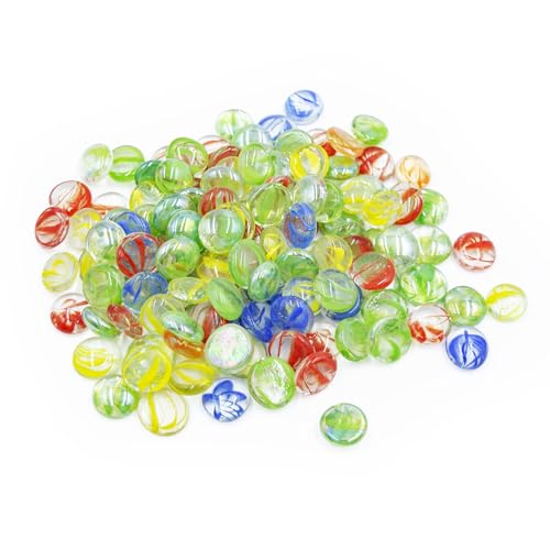 MinrzPet Flat Glass Marbles 1.1 lb - 4 Mixed Color Semi-Translucent Aquarium Gravel, 0.75" Decorative Glass Pebbles for Fish Tank Vase Filler Floral Table Centerpiece, Approx. 100 PCS