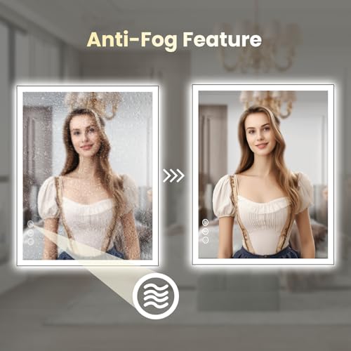Image of WTTY 30 inchX36 inch LED Bathroom Mirror with Black Frame, Bathroom Vanity Mirror with Lights for Wall, Front Light and Backlit, Anti-Fog, Dimmable, 3 Colors, Shatterproof, Memory, Horizontal /Vertical