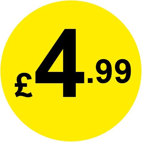 Permanent Adhesive - Black & Yellow 30mm Price Stickers/Labels from 10p to £5.25, 200, £4.99 — image 1