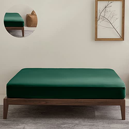 Sedefen Drap Housse 180x200 Bonnet 30~35 cm 2 Personnes élastique,Vert foncé Couleur Unie en 120g/㎡ Microfibre De Haute Qualité - Doux Protège Matelas