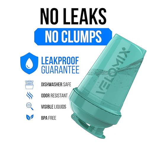 Image of VELOMIX -2 Pack- 20 oz Protein Shaker Bottles for Protein Mixes - 2x Wire Whisk | Leak Proof Shaker Cups for Protein Shakes and Pre Workout | Protein Shaker Bottle Pack (A8) Black /Torquoise