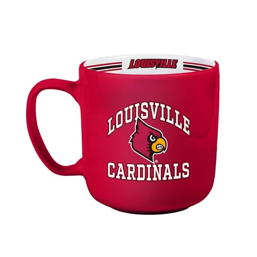 Image of Logo Brands NCAA Louisville Cardinals 15 oz Stripe Coffee Mug - Vintage Team Logo, Inside Print & Stripes, Microwave & Dishwasher Safe- Great Gift For Fans & Alumni