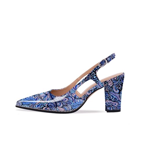 Women's Pointed Toe Block Heel Slingback Pumps Beaded Patent Leather Buckle Strap Slip On Work Party Dress Shoes2