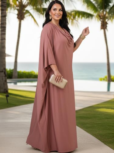 Image of KOH KOH Womens Long Cowl Neck Flowy Grecian Goddess Cape Sleeve Maxi Dress