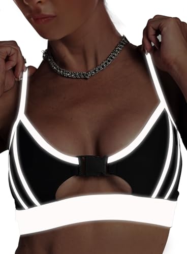 Reflective Rave Top for Women - Sexy EDC Festival Crop Tank Buckle Underboob Shirt Bikini Bra Music Concert Outfits