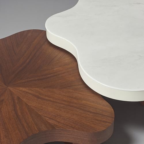 Image of The Attic Tria Cloud Coffee Table | Modern Three-Tier Center Table with Marble & Walnut Finish | Artistic Living Room Accent Furniture