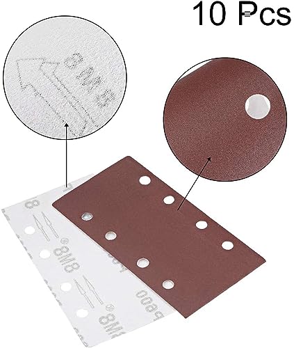 MACHSWON 600 Grit Sanding Sheet Sander Sandpaper Hook and Loop Pads 8 Hole 10pcs for 1/3 sander, Brown, 600Grits - Image 3