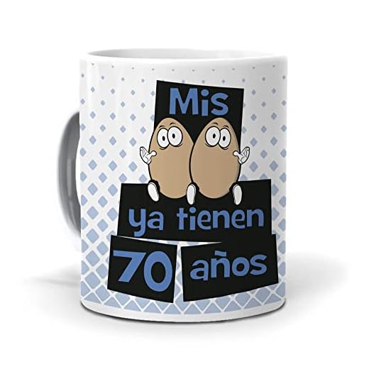 mundohuevo Taza Mis Huevos ya Tienen 70 años. Cerámica AAA - 350 ml.