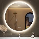 【Miroir intelligent à intensité variable】 - Miroir de salle de bain rond STARLEAD de 100 cm avec éclairage à intensité variable. Vous pouvez régler la luminosité de 10 % à 100 % en touchant le bouton marche/arrêt sur le côté gauche pendant 2 à 3 secondes, et appuyez deux fois sur le bouton pour changer la température de couleur (3000 K/4500 K/6500 K). Grâce à la fonction mémoire, vous n'avez pas besoin de réajuster la température à chaque fois.