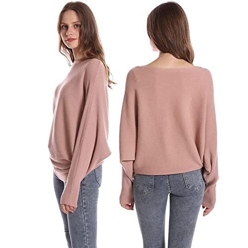 Image of FULIER Women Oversized Boat Neck Batwing Sleeves Dolman Knitted Sweaters Lightweight Pullovers Tops One Size