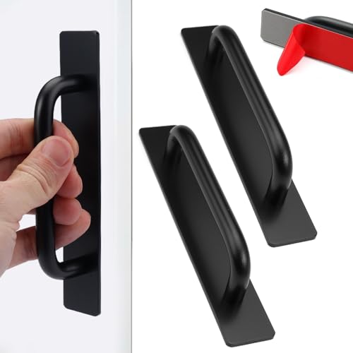 LuminaryLair 2 Piezas Tirador Adhesivo Puerta Interior de Aluminio, 147 x 25mm tirador Puerta Corredera Negro Sin Taladrar, Tiradores Autoadhesivos para Muebles, Tirador de Puerta Corredera Adhesivo