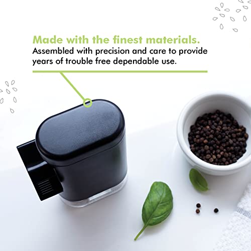 Pepper, Peppercorn & Salt Grinder-Mill Set by PepperMate - Easy-To-Fill, Gourmet, Ceramic Refillable Hand-Operated w/Measuring Cup, Precision Grind for Coarse or Fine Grinding (Black and White)