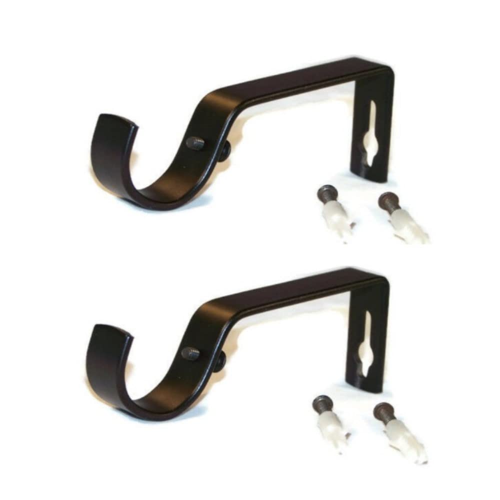 Wareshark Black 2 X Heavy Duty Metal Curtain Pole Bracket Holder Curtain Rod Support Wall Brackets Holders 2Pcs