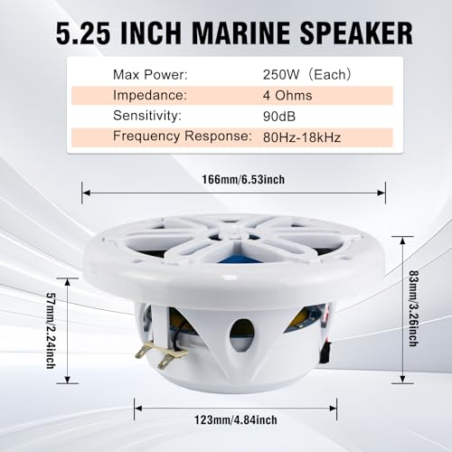 STUDIOFINIX 5,25-Zoll-Marine-Lautsprecher mit 500 W und LED-Beleuchtung – wetterfeste 2-Wege-Bootslautsprecher, ideal für Boote, ATVs und UTVs (Paar, weiß)