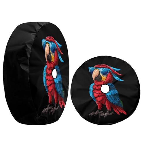Image of Cartoon Parrot Spare Tire Cover with Backup Camera Hole Wheel Tire Cover Fit Trailer, RV, SUV and Many Vehicle 17inch
