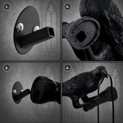 OVANUS Crow Wall Lamp Gothic Decor, Raven Sconce with Dimmable E12 Bulb - image 6
