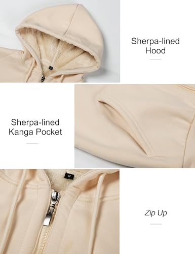 Image of Flygo Womens Casual Winter Warm Sherpa Lined Full Zip Up Hoodie Sweatshirt Jacket