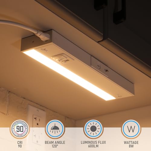 Image of TORCHSTAR 4-Pack 12 Inch 5CCT LED Under Cabinet Lighting Aluminum, White | Linkable, ETL T24, Hardwired & Plug-in, 8W 600LM, CRI90, 120V Dimmable, For Kitchen Counter, 2700K /3000K /3500K /4000K /5000K