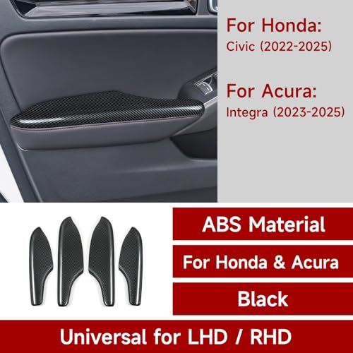 Image of Door Handle Armrest Cover Trim Decals for 2022 2023 2024 2025 2026 Honda Civic 11th Gen Accessories ABS Carbon Fiber Stickers