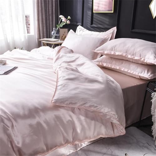 Juego de ropa de cama de seda sólida con funda de edredón y fundas de almohada de satén para parejas, tamaño individual, matrimonial, queen, king