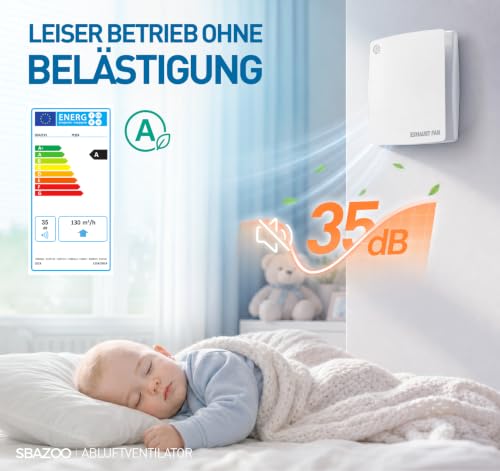 SBAZOO 100mm Leiser Badlüfter 130m³/h für Badezimmer, Garage, WC– Weiß – Ansicht 3