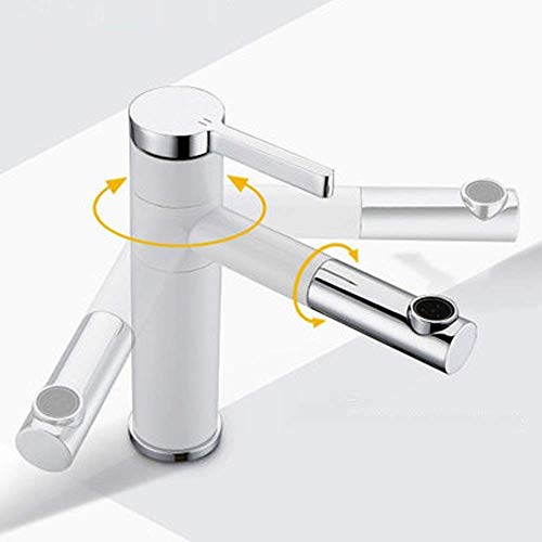 Robinet d'eau de bain et mitigeur de lavabo blanc à levier unique pour évier rotatif - 5