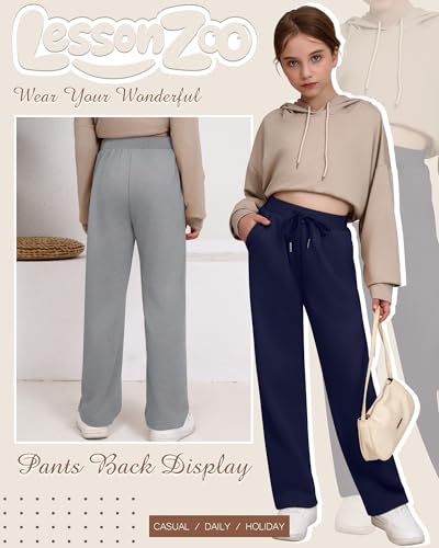 3 Pack Girls Sweatpants Straight Leg Ribbed Waist Active Joggers Teens Athletic Pants with Drawstring and Pockets3