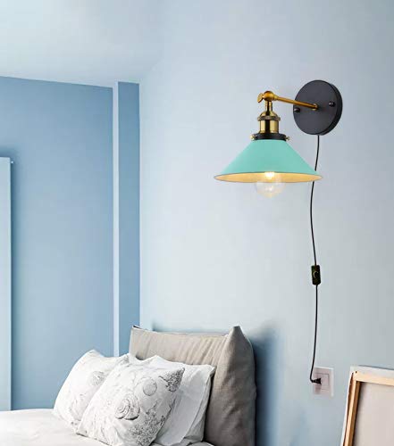 Image of ANYE Wall Sconces with UL Plug-in Button Black Cord Retro Minimalist Style Macaron Light Green Iron Lampshade Decor Lights Fixtures for Loft Cabinet Kitchen Hotel Bulb Sold Separately