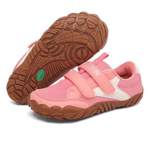 SAGUARO Barfußschuhe Kinder Barfussschuhe Jungen Mädchen Barfuß Sneaker Leicht rutschfest Barefoot Atmungsaktiv Traillaufschuhe Bequeme Zehenschuhe Rosa 29 EU