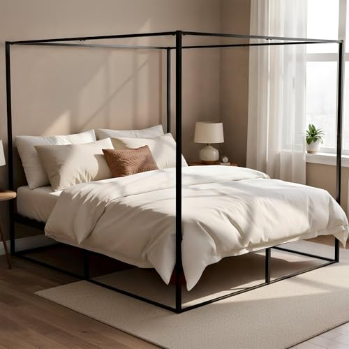 CLP Estructura de Cama con Dosel Batoni, Cama para Adultos, Marco y somier de Metal Negro Estable, Tamaño:200 x 200 cm