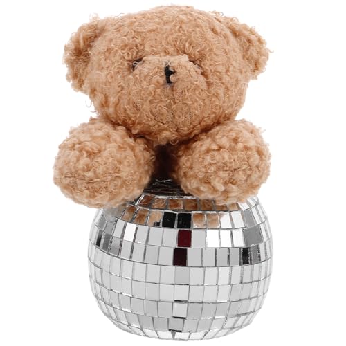LUOZZY Reflective Disco Mirror Bear Doll Craft Glass Disco Bear Ornament for Disco Themed Home Party Decorations (A)