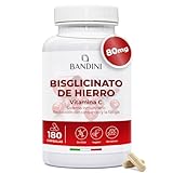 Bandini® Hierro Suplemento 80mg + Vitamina C 160mg - 180 Cápsulas Veganas (de bisglicinato de hierro) Contribuye a la Formación de Glóbulos Rojos y Hemoglobina - Con Alta Absorción y al Sistema Inmune