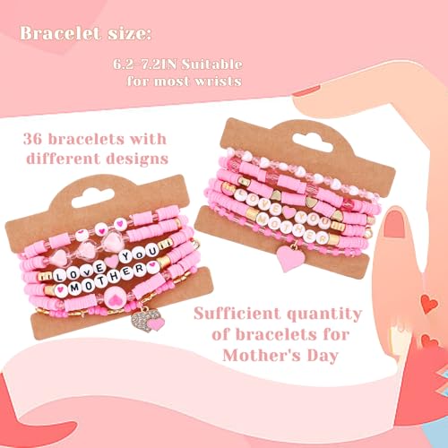 Cooluckday 36 Pcs Holiday Heishi Surfer Bracelets for Women Bulk Easter Mother's Day Christmas St. Patrick's Day Mardi Gras Bracelet Stackable Stretch Friendship Bracelets Set - Image 5