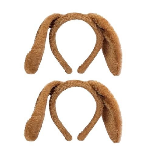 NAUZE 2 Pieces Furry Dog Ears Headband Brown Floppy Furry Puppy Ears Headband Animal Costume Accessories for Halloween Cosplay Party
