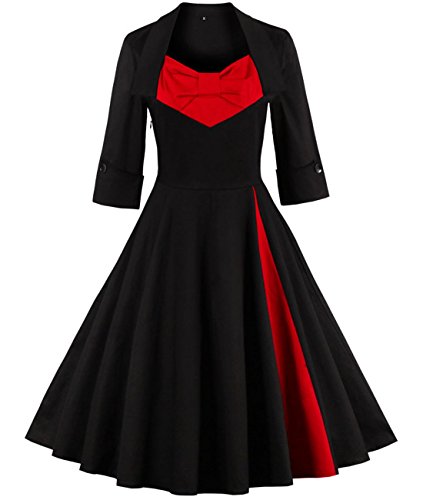 Tempt Me Women's Vintage Half Sleeve Classic A-line Pleated Cocktail Party Dress