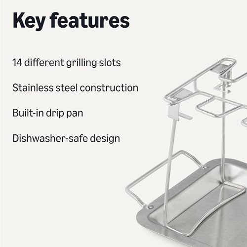Image of Amazon Basics Chicken Leg and Wing Rack, 14 Slots BBQ Chicken Drumsticks Holder, Food Grade Stainless Steel Roaster Stand for Smoking and Grilling, Oven, Charcoal Grill, Silver, 1-Pack