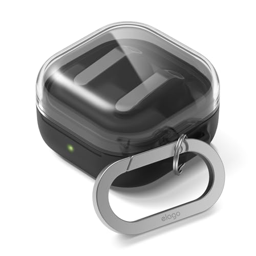 elago Coque Duo Compatible avec Samsung Galaxy Buds 4 Pro & Galaxy Buds 4 Étui, avec Mousqueton, Premium Silicone + Housse en TPU, Charge sans Fil (Clair Noir)