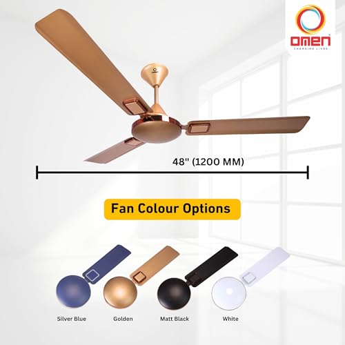 Image of Omen Changing Lives 1200mm Vayu Ultra High-Speed Ceiling Fan | Anti-Dust Decorative blades Star Rated Fan | 400 RPM Powerful Air Delivery | Stylish Design | 2-Year Warranty | (Golden)