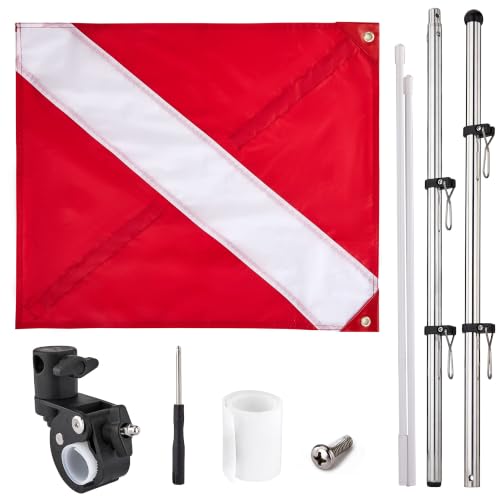 Dekayaker Dive Flag for Boat Set with Adjustable Pole and Clamps 4 Buckles
