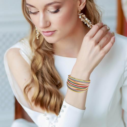 Image of Fesciory Leather Wrap Bracelets for Women, Boho Leopard Multi-Layer Crystal Beads Cuff Bracelet Jewelry