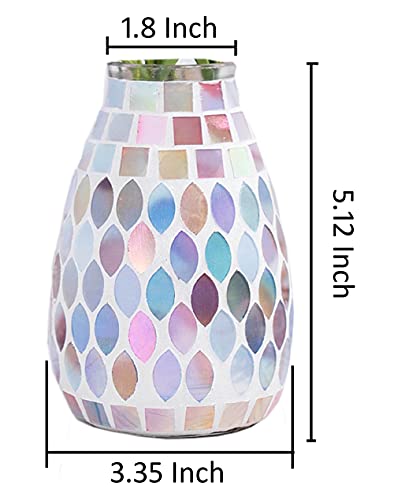 Small Flower Vase For Home Decor, 5" Mosaic Handmade Table Centerpiece Mosaic Accent Container For Office, Living Room, Kitchen, Wedding (Shell Leaf) #TOP6